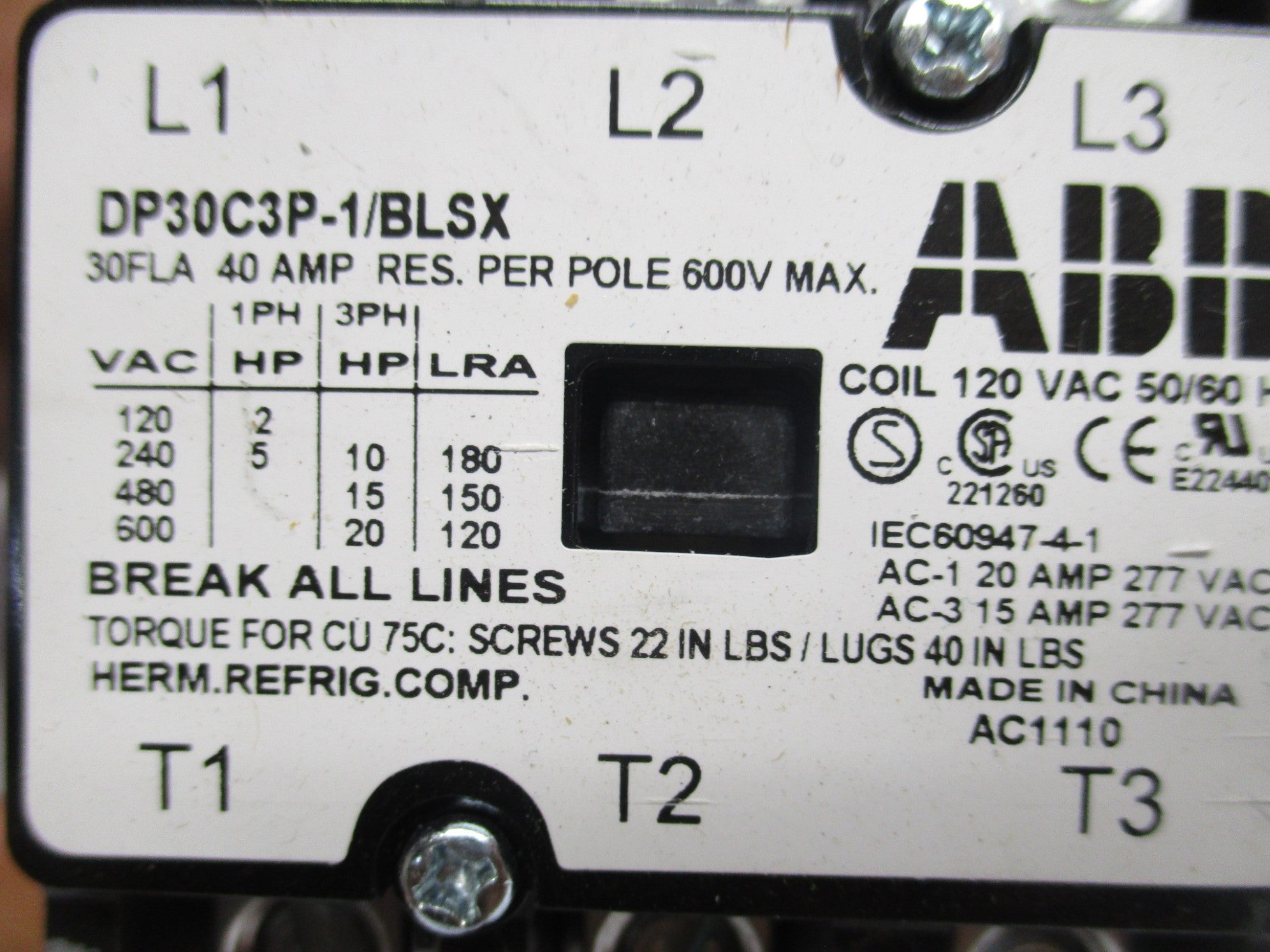 ABB DP30C3P-1/BLSX 120VAC 40A NSNP