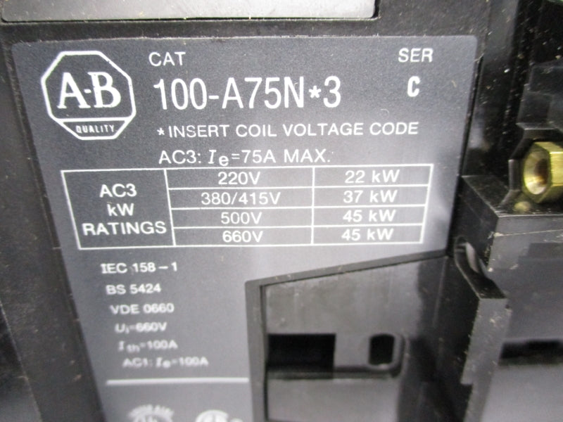 ALLEN BRADLEY 100-A75ND3 SER. C 110/120V 75A NSNP