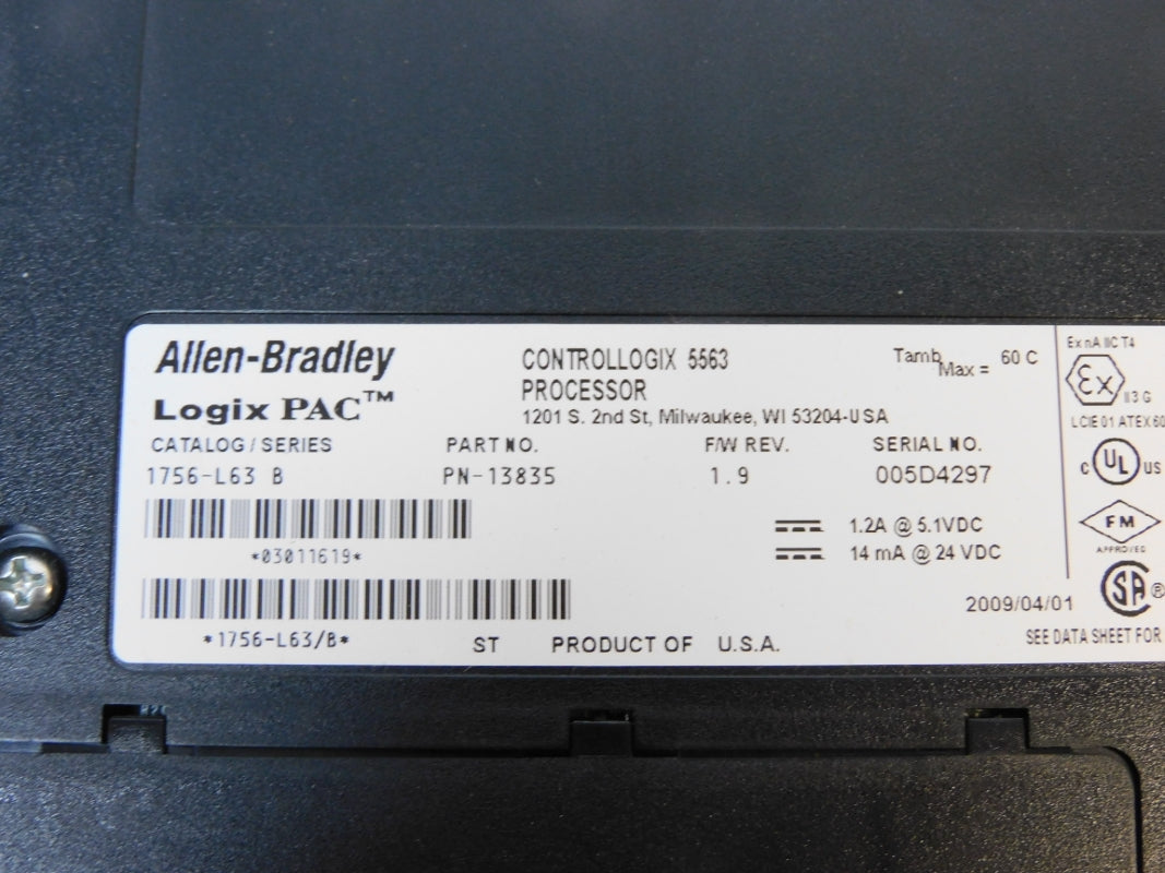 ALLEN BRADLEY 1756-L63 SER. B F/W 1.9 24VDC NSNP