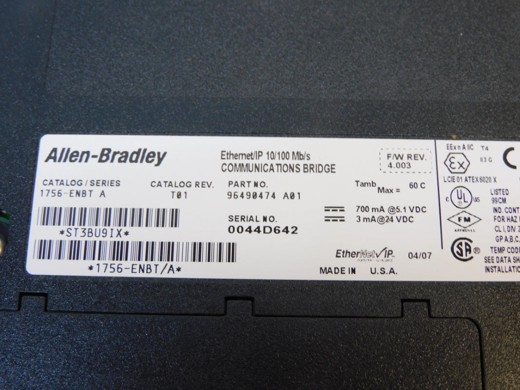ALLEN BRADLEY 1756-ENBT SER. A F/W 4.003 24VDC NSMP