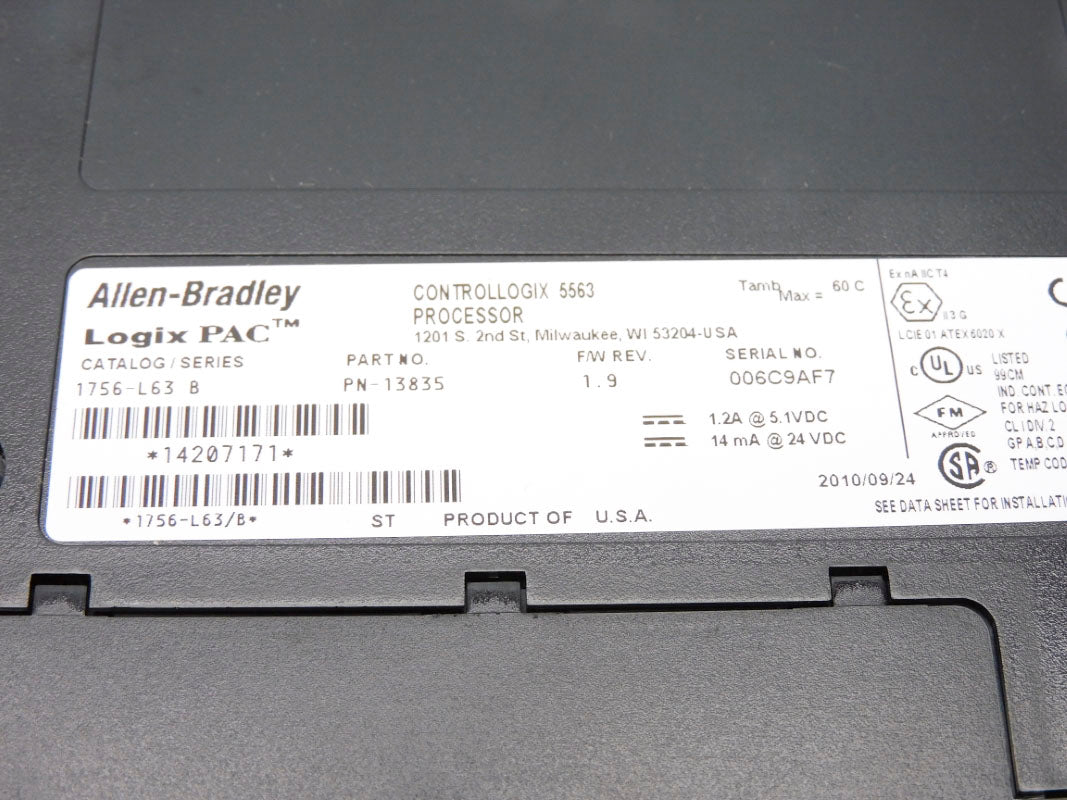 ALLEN BRADLEY 1756-L63 SER. B F/W 1.9 NSMP