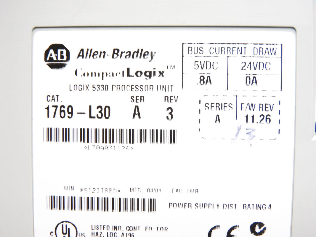 ALLEN BRADLEY 1769-L30 SER. A F/W 11.26 (NO KEY) NSMP