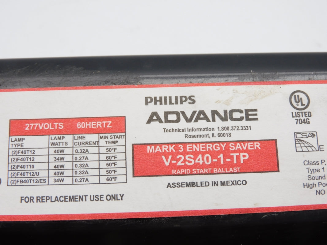 ADVANCE V2S40TP F40T12 277V 0.32A NSMP