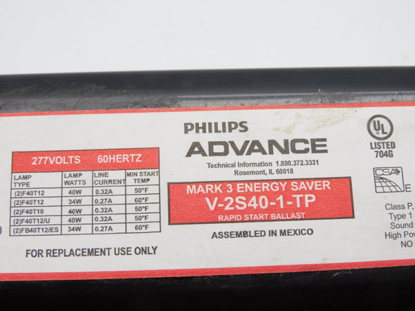 ADVANCE V2S40TP F40T12 277V 0.32A NSMP