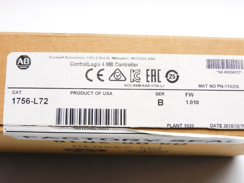 ALLEN BRADLEY 1756-L72 SER. B F/W 1.010 5.1VDC NSMP