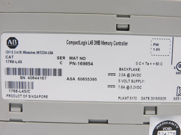 ALLEN BRADLEY 1768-L45 SER. C 24VDC 2A F/W 1.05 NSMP