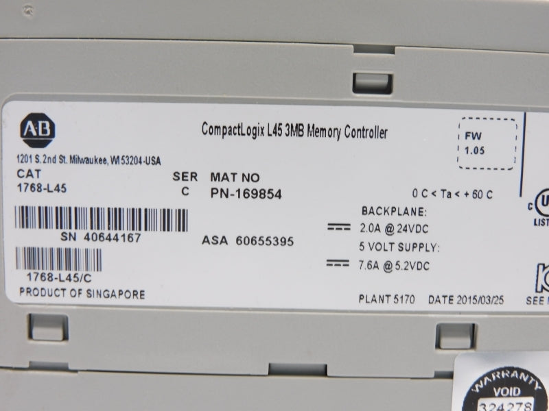 ALLEN BRADLEY 1768-L45 SER. C 24VDC 2A F/W 1.05 NSMP