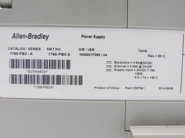 ALLEN BRADLEY 1768-PB3 SER. A 24VDC 7.15A NSMP