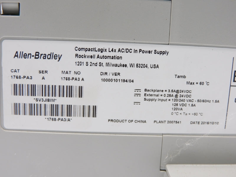 ALLEN BRADLEY 1768-PA3 SER. A 120/240VAC 1.5A NSMP