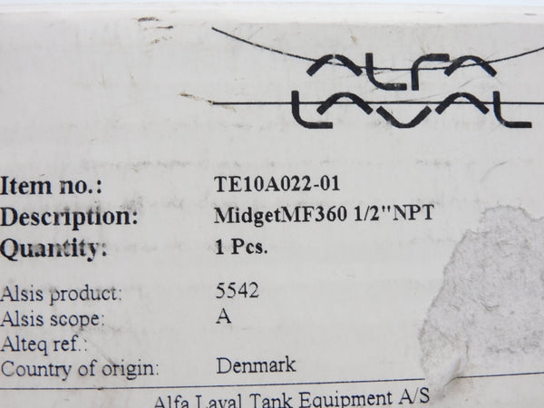 ALFA LAVAL TE10A022-01 MF360 1/2" NSMP
