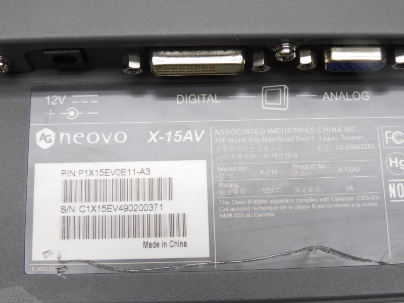 AG NEOVO X-15AV P1X15EV0E11-A3 12V 3A UNMP