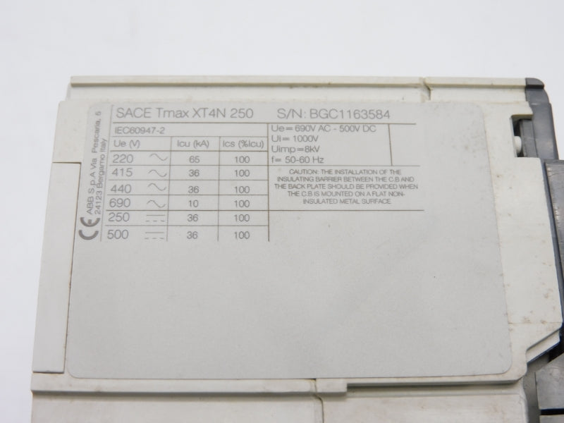 ABB XT4NU3250AFF000XXX 600V 250A UNMP
