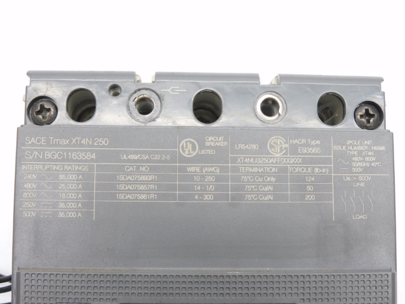 ABB XT4NU3250AFF000XXX 600V 250A UNMP