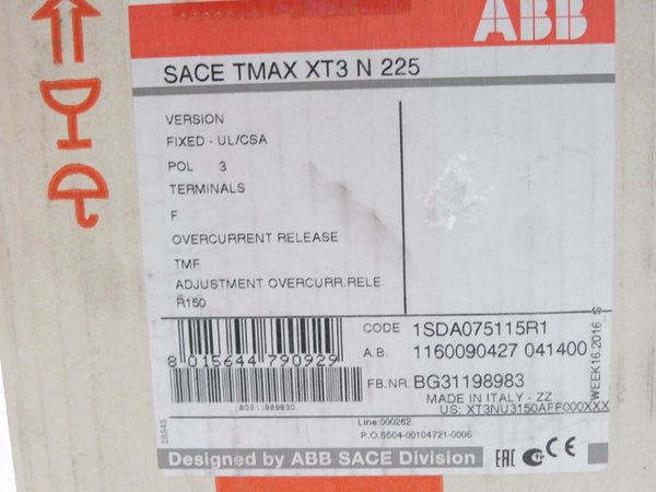 ABB 1SDA075115R1 SACETMAXXT3N225 225A NSFS
