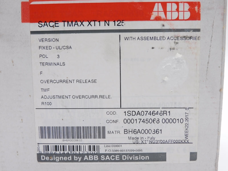 ABB 1SDA074646R1 SACETMAXXT1N125 480V 125A NSMP
