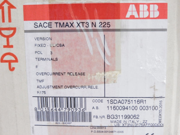 ABB 1SDA075116R1 SACETMAXXT3N225 480V 225A NSMP