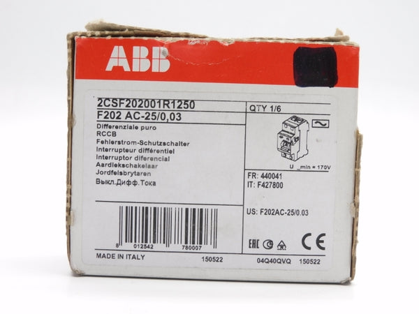 ABB 2CSF202001R1250 F202AC-25/0,03 230V 25A NSMP
