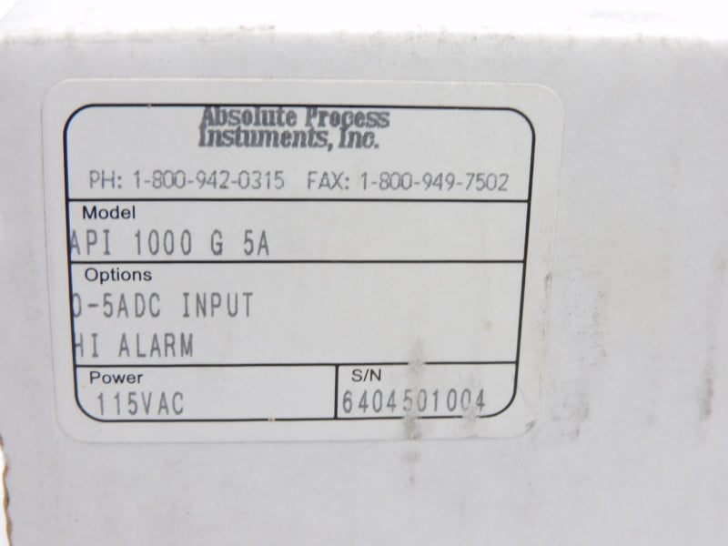 ABSOLUTE PROCESS INSTRUMENTS API1000G5A 115VAC 0-5ADC NSMP