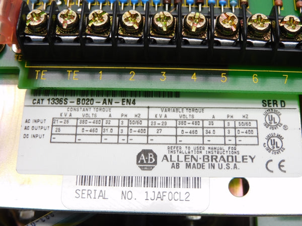 ALLEN BRADLEY 1336S-B020-AN-EN4 SER. D 460V 35A NSMP