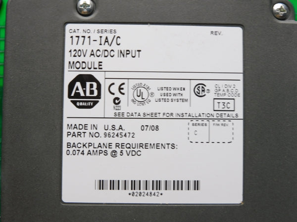 ALLEN BRADLEY 1771-IA SER. C 120VAC/DC 0.074A NSMP