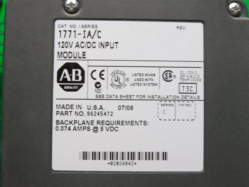 ALLEN BRADLEY 1771-IA SER. C 120VAC/DC 0.074A NSMP