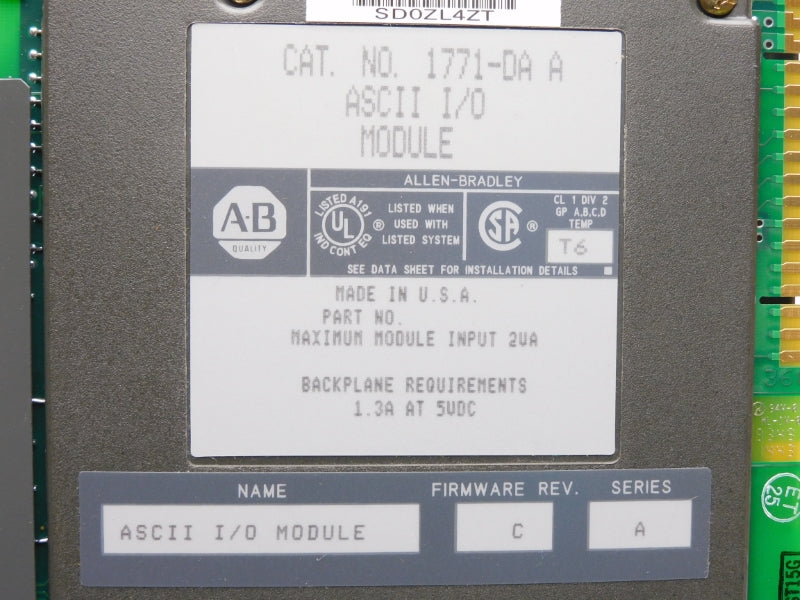 ALLEN BRADLEY 1771-DA SER. A 5VDC 1.3A F/W C NSMP