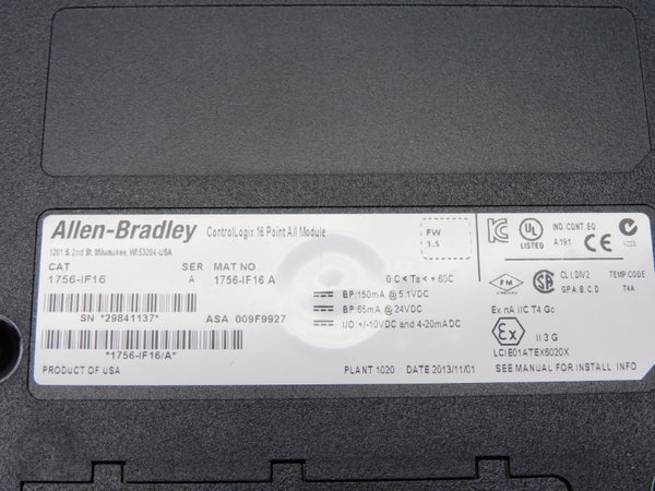 ALLEN BRADLEY 1756-IF16 SER. A 24VDC F/W 1.5 NSMP