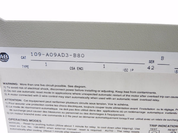 ALLEN BRADLEY 109-AO9AD3-B80 SER. B NSNP