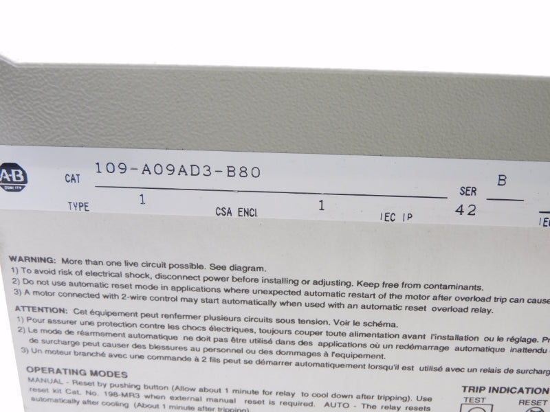 ALLEN BRADLEY 109-AO9AD3-B80 SER. B NSNP