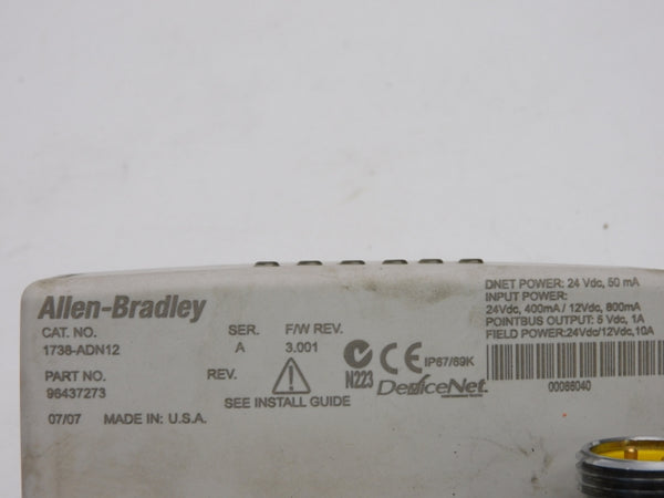 ALLEN BRADLEY 1738-ADN12 SER. A F/W 3.001 24VDC 10A UNMP