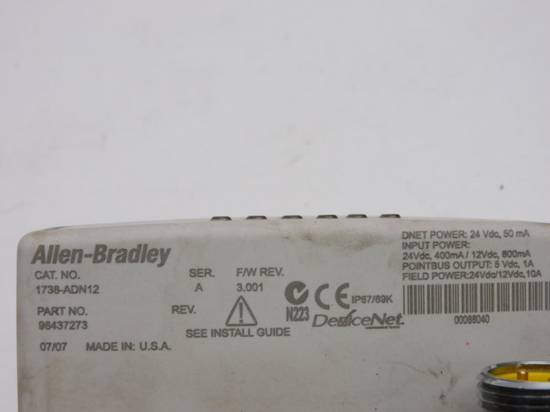 ALLEN BRADLEY 1738-ADN12 SER. A F/W 3.001 24VDC 10A UNMP