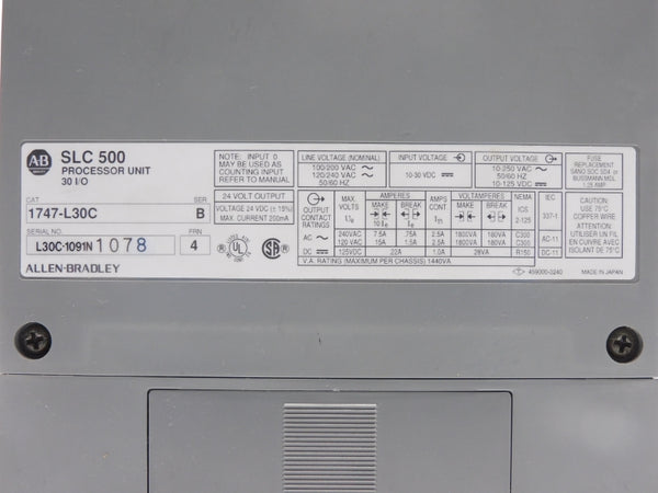 ALLEN BRADLEY 1747-L30C SER. B F/W 4 120/240VAC 15A UNMP