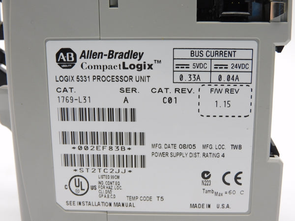 ALLEN BRADLEY 1769-L31 SER. A F/W 1.15 0.33A 24VDC NSMP