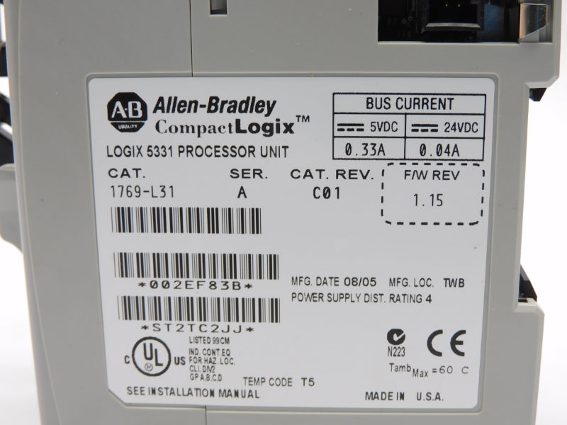 ALLEN BRADLEY 1769-L31 SER. A F/W 1.15 0.33A 24VDC NSMP