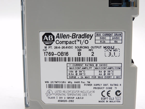 ALLEN BRADLEY 1769-OB16 SER. B F/W 3.1 24VDC 8A NSMP
