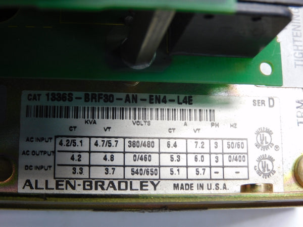 ALLEN BRADLEY 1336S-BRF30-AN-EN4 SER. D 380/480VAC 6.4/7.2A UNMP
