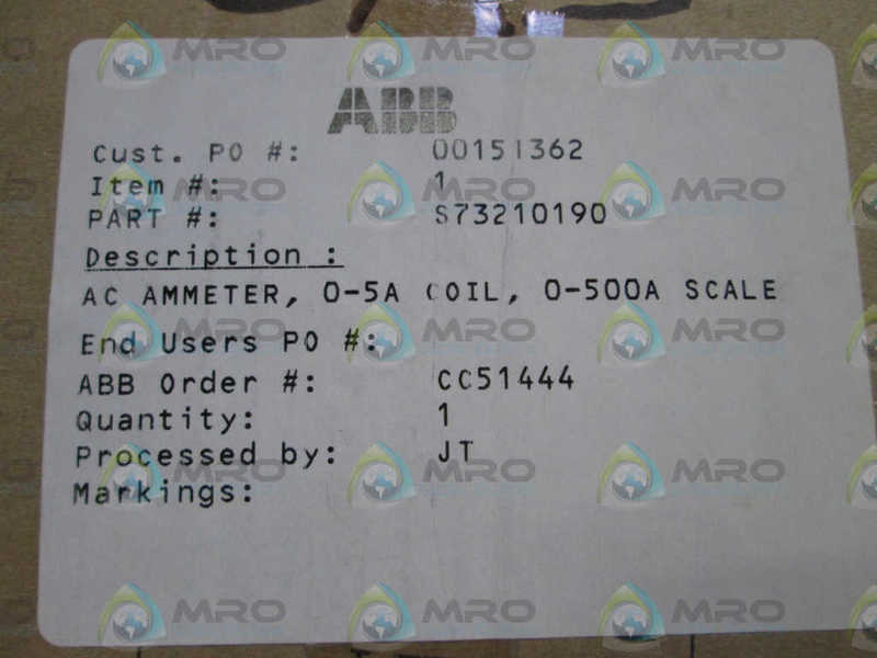 ABB AMPMETER 0-500AMP S73210190  NSMP