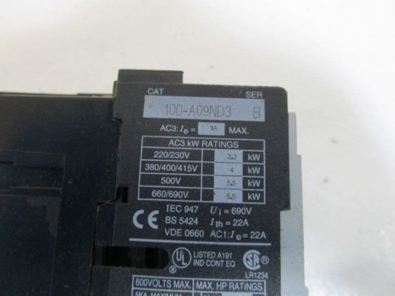 ALLEN BRADLEY 100-A09ND3 SER. B CONTACTOR w/ 193-BSB12 SER. B  UNMP