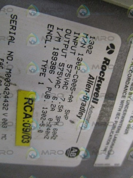 ALLEN BRADLEY 1302-C005-AA AC DRIVE  UNMP