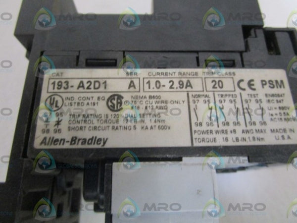 ALLEN BRADLEY (1.0-2.9A) 193-A2D1 SER. A W/ 193-BPM2 SER.A  UNMP