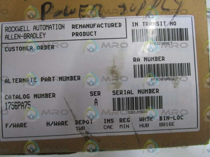 ALLEN BRADLEY 1756-PA75 SER. A POWER (REMANUFACTURED)  NSMP