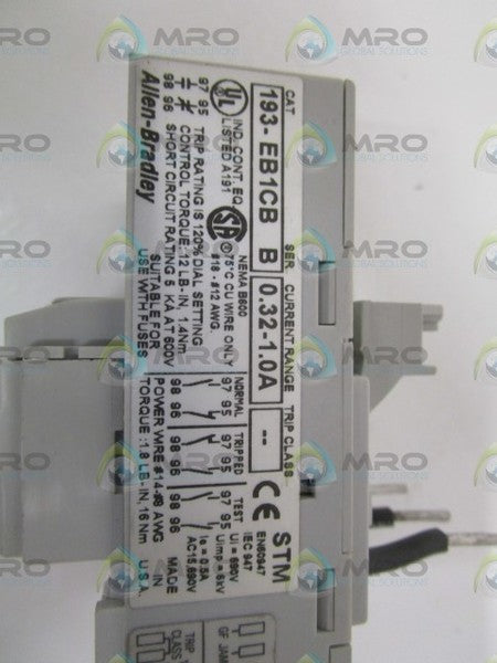 ALLEN BRADLEY 193-EB1CB SER. B SOLID STATE OVERLOAD RELAY 0.32-1.0A  UNMP
