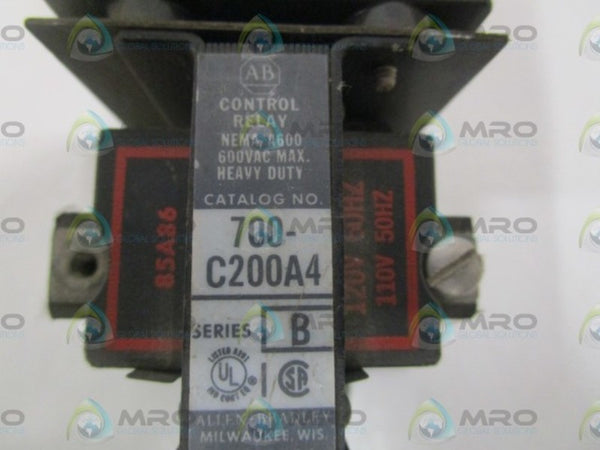ALLEN BRADLEY 700-C200A4 SER. B CONTROL RELAY  UNMP