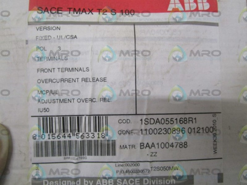 ABB 1SDA055168R1 CIRCUIT BREAKER SACE TMZX T2 S 100  NSMP