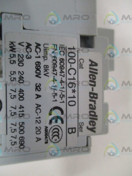 ALLEN BRADLEY 100-C16D01 SER. B CONTACTOR 110/120V  UNMP