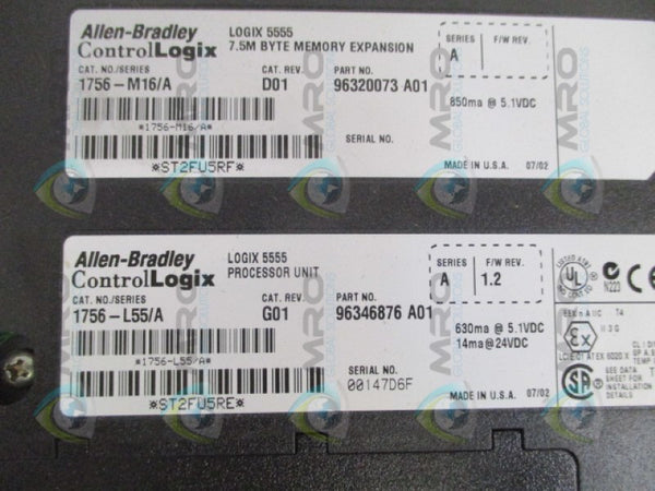 ALLEN BRADLEY 1756-L55M16 SER. A F/W 1.2 PROCESSOR UNIT  NSMP