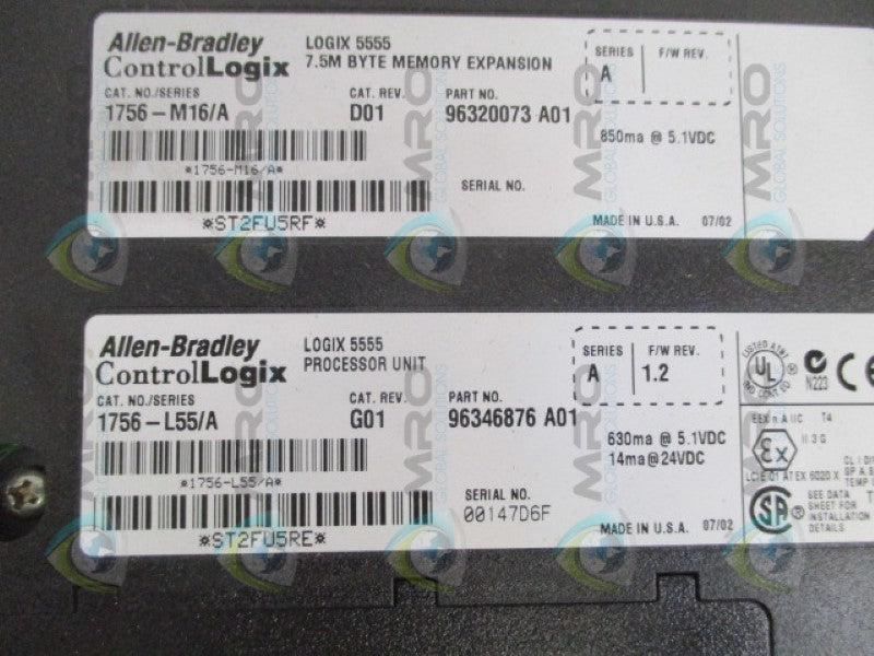 ALLEN BRADLEY 1756-L55M16 SER. A F/W 1.2 PROCESSOR UNIT  NSMP