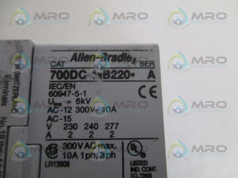 ALLEN BRADLEY 700DC-MB200 SER. A CONTROL RELAY 24VDC (AS PICTURED)  UNMP