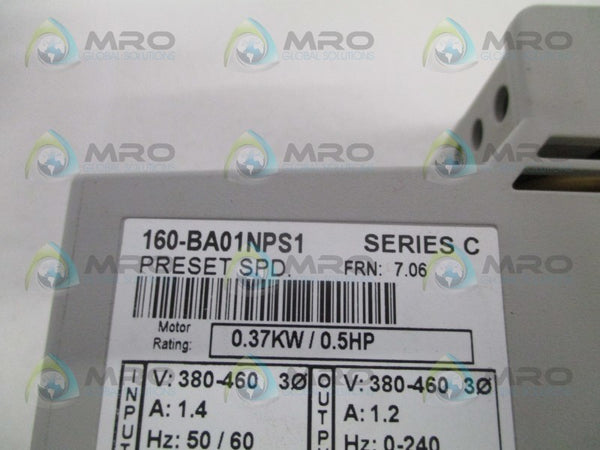ALLEN BRADLEY 160-BA01NPS1P1 SER. C F/W 7.06 SPEED CONTROLLER  UNMP
