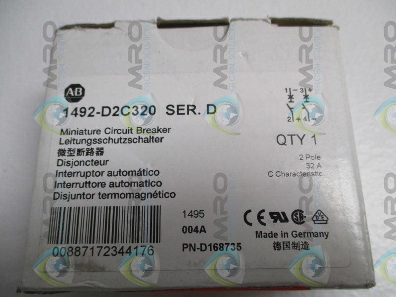 ALLEN BRADLEY 1492-D2C320 SER. D CIRCUIT BREAKER 32A  NSMP